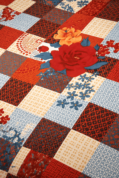 Bedzzy Premium Red Floral Patchwork Double Bedsheet with 2 Pillow Covers