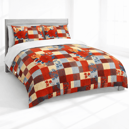 Bedzzy Premium Red Floral Patchwork Double Bedsheet with 2 Pillow Covers