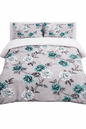 Bedzzy Premium Teal Floral Double Bedsheet Set with 2 Pillow Covers – Soft & Elegant Grey Base