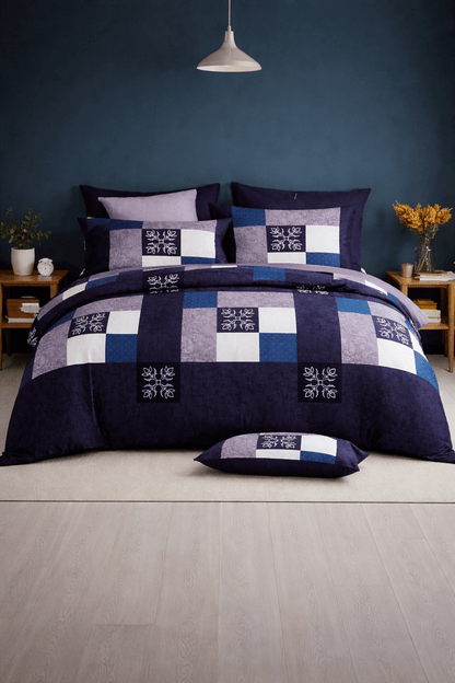 Bedzzy Royal Purple Patchwork Double Bedsheet Set with 2 Pillow Covers – Premium Soft & Elegant Finish