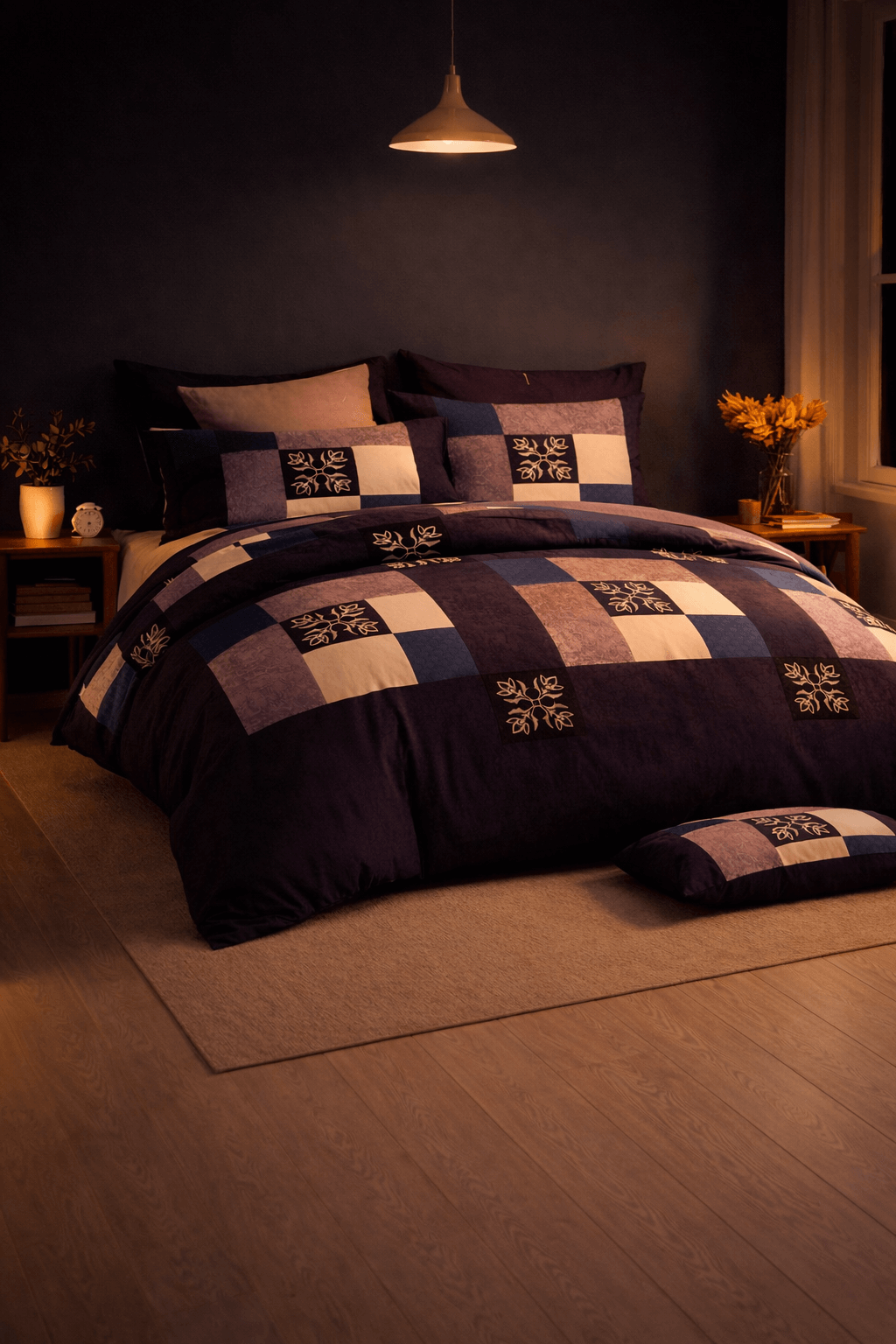 Bedzzy Royal Purple Patchwork Double Bedsheet Set with 2 Pillow Covers – Premium Soft & Elegant Finish