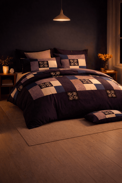 Bedzzy Royal Purple Patchwork Double Bedsheet Set with 2 Pillow Covers – Premium Soft & Elegant Finish