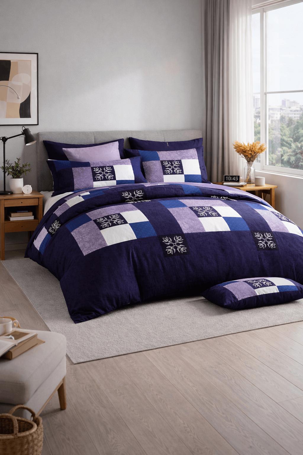 Bedzzy Royal Purple Patchwork Double Bedsheet Set with 2 Pillow Covers – Premium Soft & Elegant Finish