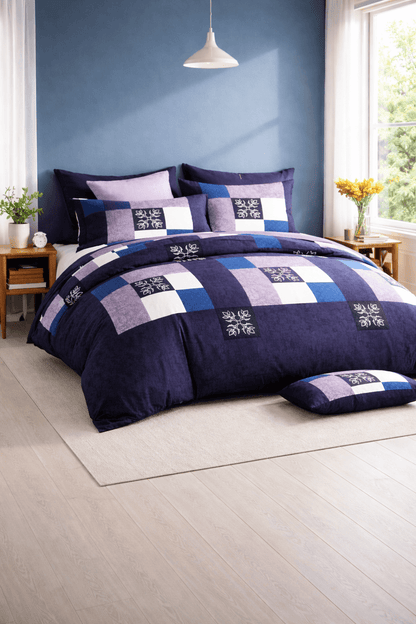 Bedzzy Royal Purple Patchwork Double Bedsheet Set with 2 Pillow Covers – Premium Soft & Elegant Finish