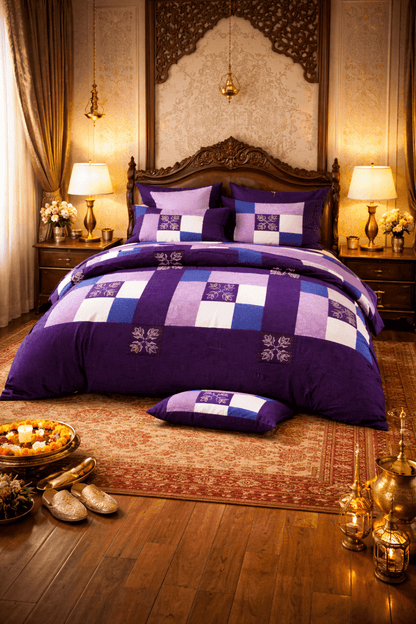 Bedzzy Royal Purple Patchwork Double Bedsheet Set with 2 Pillow Covers – Premium Soft & Elegant Finish