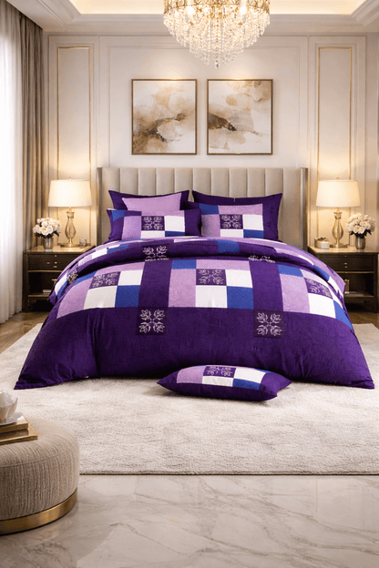 Bedzzy Royal Purple Patchwork Double Bedsheet Set with 2 Pillow Covers – Premium Soft & Elegant Finish