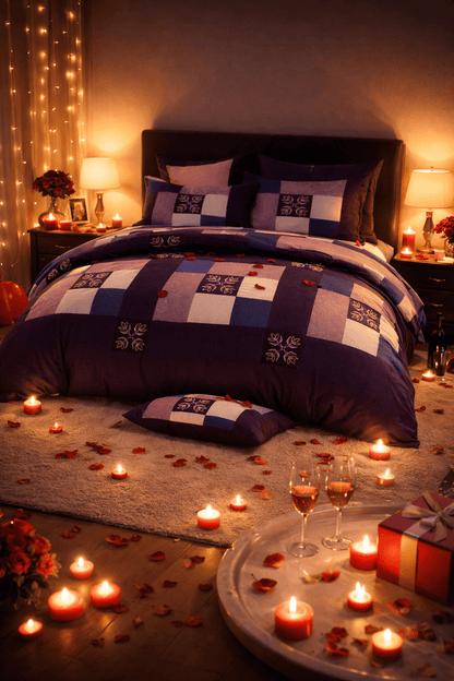 Bedzzy Royal Purple Patchwork Double Bedsheet Set with 2 Pillow Covers – Premium Soft & Elegant Finish