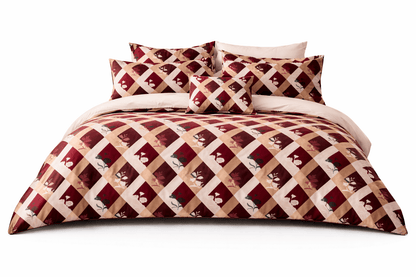 Bedzzy Luxury Maroon Diamond Check Double Bedsheet Set with 2 Pillow Covers – Elegant Floral Design