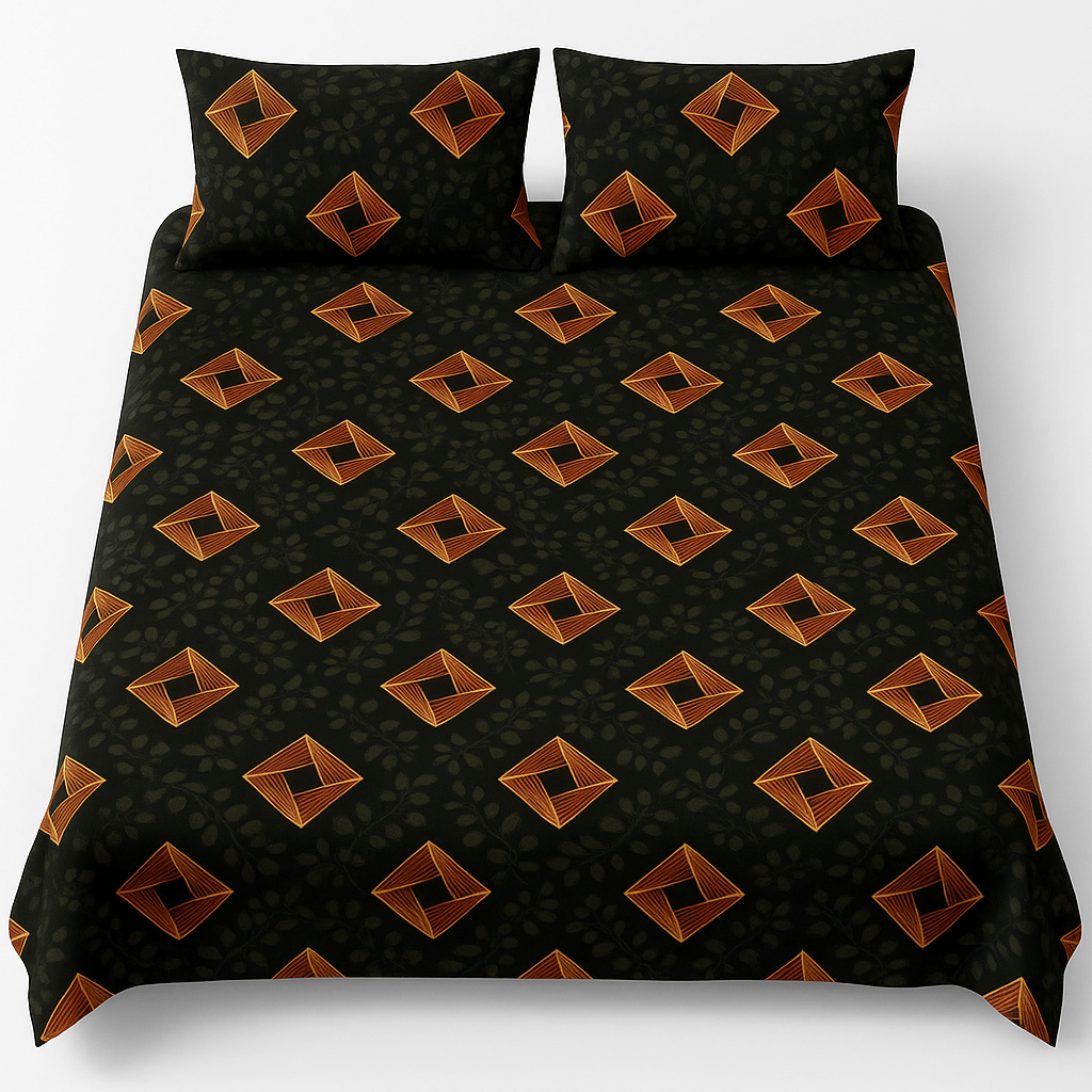 Bedzzy Premium Black & Gold Geometric Printed Double Bedsheet with 2 Pillow Covers | Luxury Soft Microfiber Bedding Set