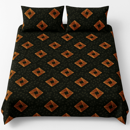 Bedzzy Premium Black & Gold Geometric Printed Double Bedsheet with 2 Pillow Covers | Luxury Soft Microfiber Bedding Set