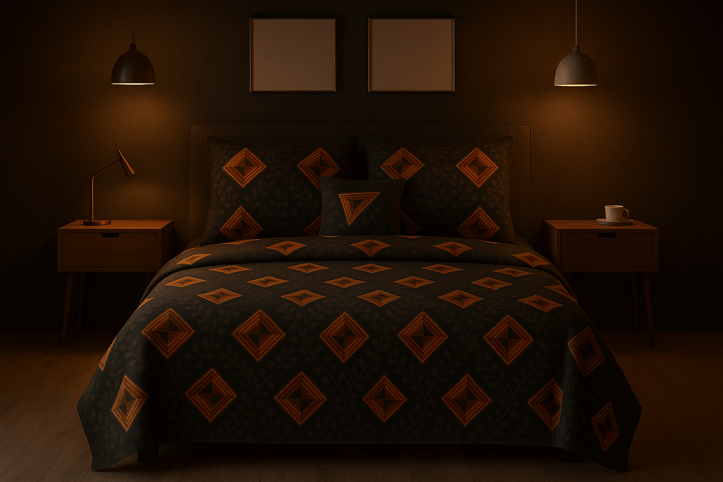 Bedzzy Premium Black & Gold Geometric Printed Double Bedsheet with 2 Pillow Covers | Luxury Soft Microfiber Bedding Set