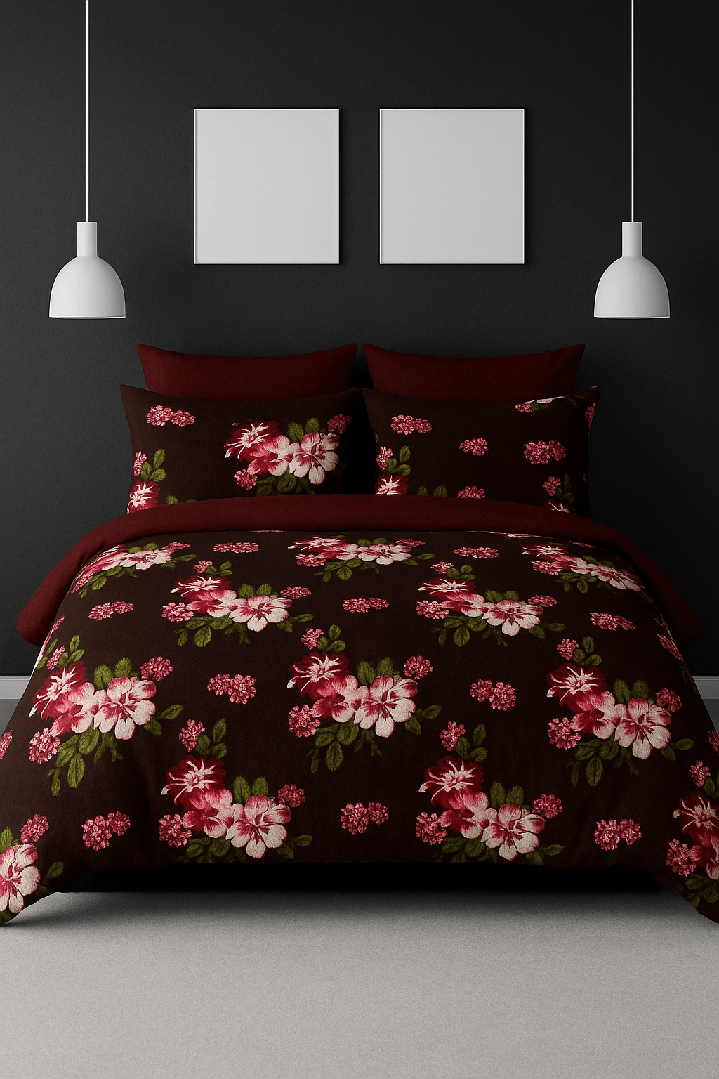 Bedzzy Premium Brown Floral Printed Double Bedsheet with 2 Pillow Covers | Soft Luxury Microfiber Bedding Set