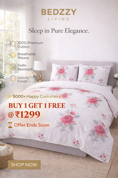 Luxury Floral Cotton Bedsheet Set – Ultra Soft Double Bed | Buy 1 Get 1 Free
